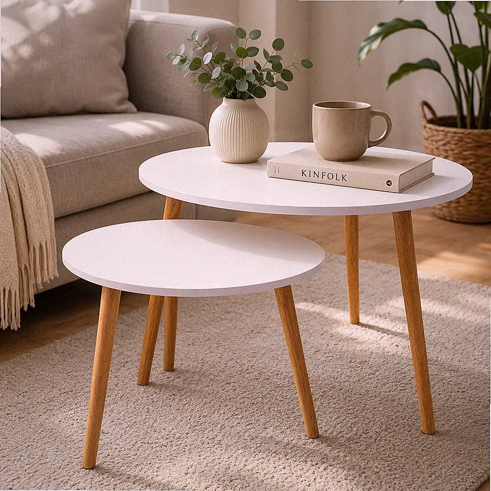 Couchtisch 2er Set Wohnzimmertisch Sofatisch Kaffeetisch Beistelltisch Rund