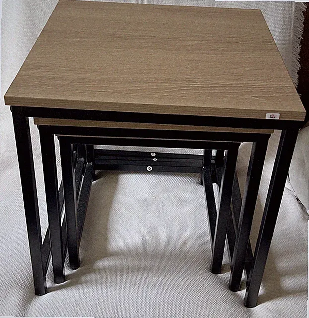 Couchtisch 3er-Set Beistelltisch, Satztisch, Sofatisch mit Holzoptik, Stahl