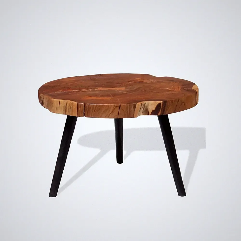 Couchtisch 60 x 40cm Beistelltisch massiven Akazienholz Stahlbeine Design