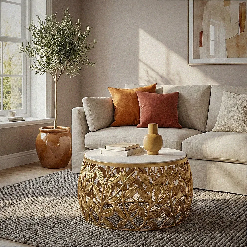 Couchtisch 60cm Gold Marmor Wohnzimmertisch Alu Sofatisch Beistelltisch Rund