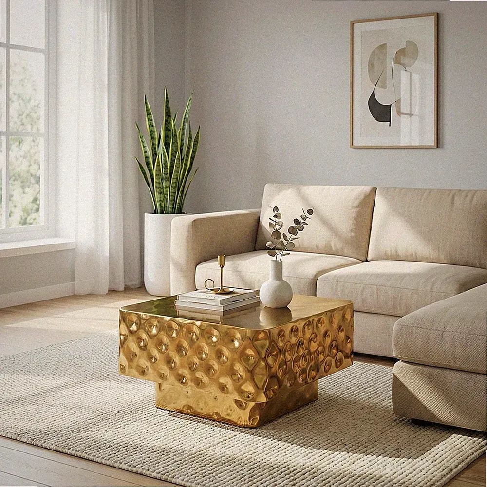 Couchtisch 60cm Gold Sofatisch Wohnzimmertisch Beistelltisch Hammerschlag Alu