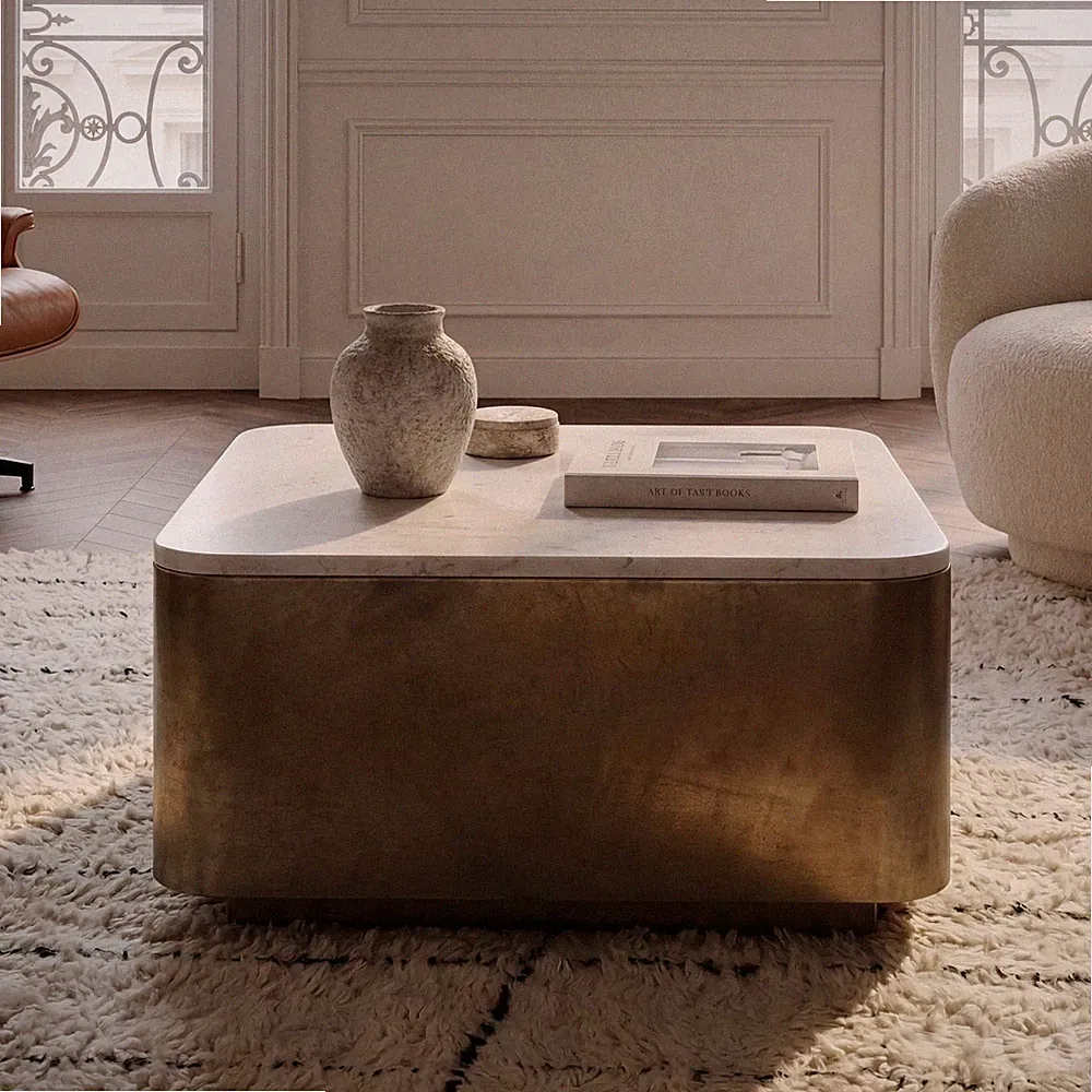 Couchtisch 60cm mit Marmor Platte weiß Wohnzimmertisch Beistelltisch Metall