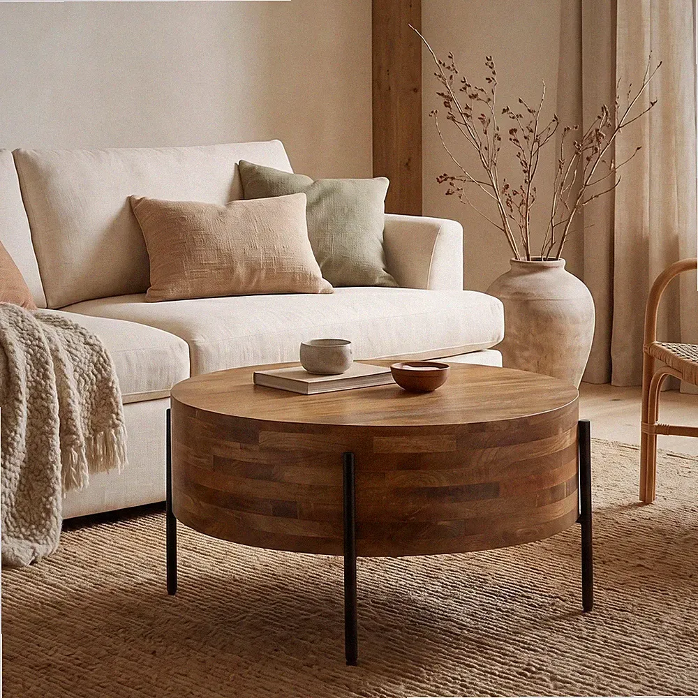 Couchtisch 70cm Mango Massivholz Rund Sofatisch Wohnzimmertisch Beistelltisch