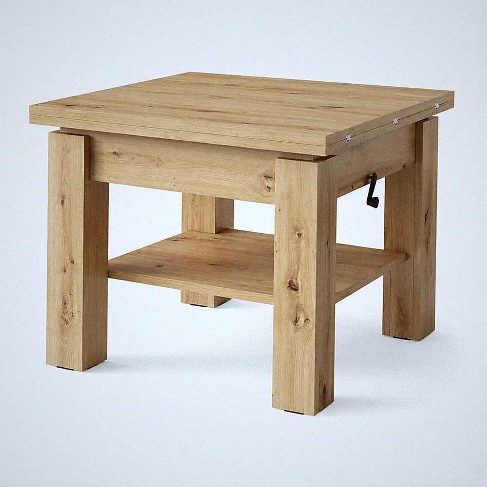 Couchtisch 75x75-150 cm höhenverstellbar ausklappbar mit Ablage Claris 05