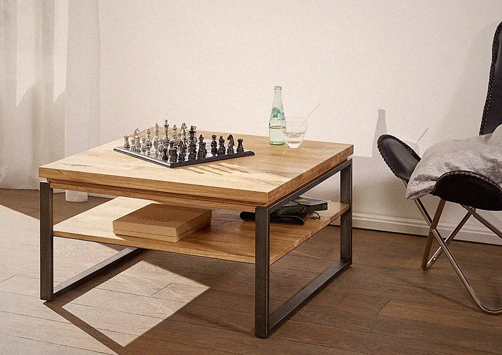 Couchtisch 80x80cm Massivholz Metall gebürstet Wildeiche massiv NEU OVP!!!