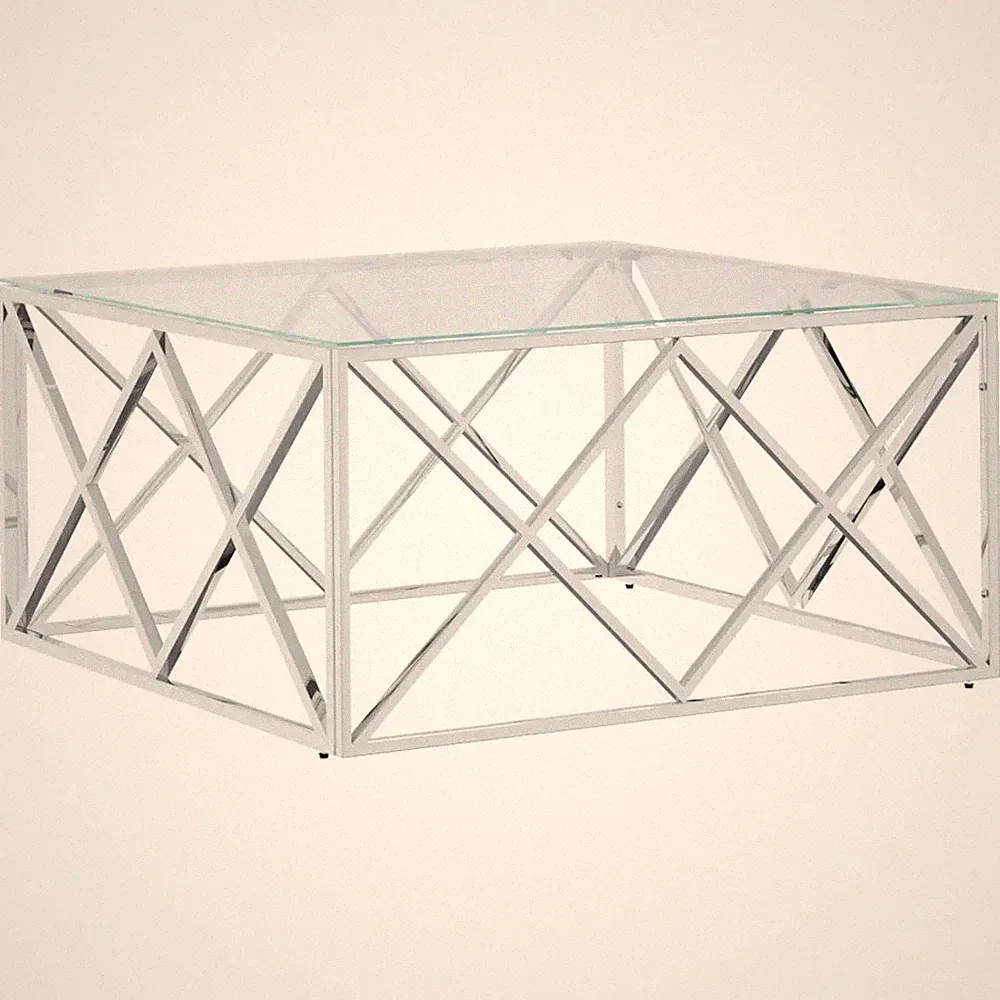 Couchtisch 80x80x40 cm Edelstahl und Glas