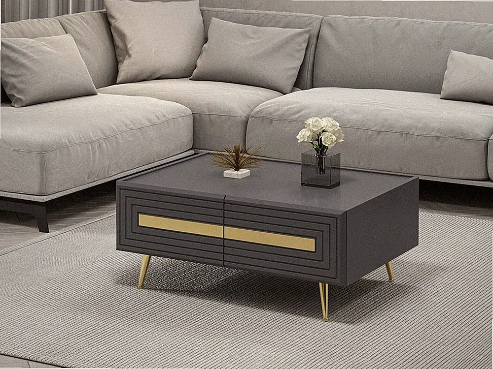 Couchtisch 90 x 64cm Wohnzimmer Tisch Gold jose antrazhit Tische Beistelltisch 1