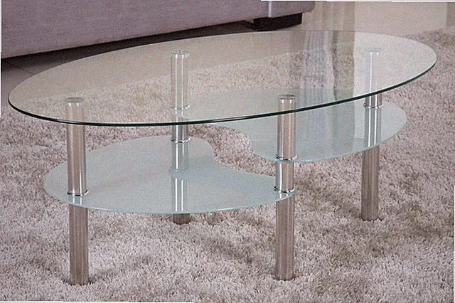 Couchtisch 98x55cm Klar Glas mit sandierte Ablagen