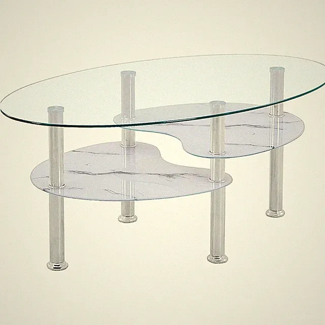 Couchtisch 98x55cm Klarglas mit marmorweißer Ablage