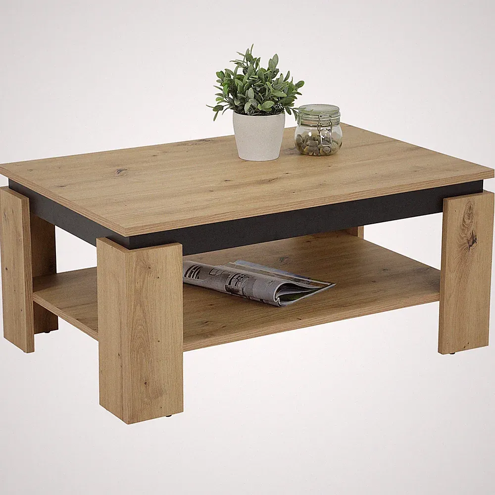 Couchtisch - Artisan Eiche - schwarz - 90 cm Sofatisch Wohnzimmertisch