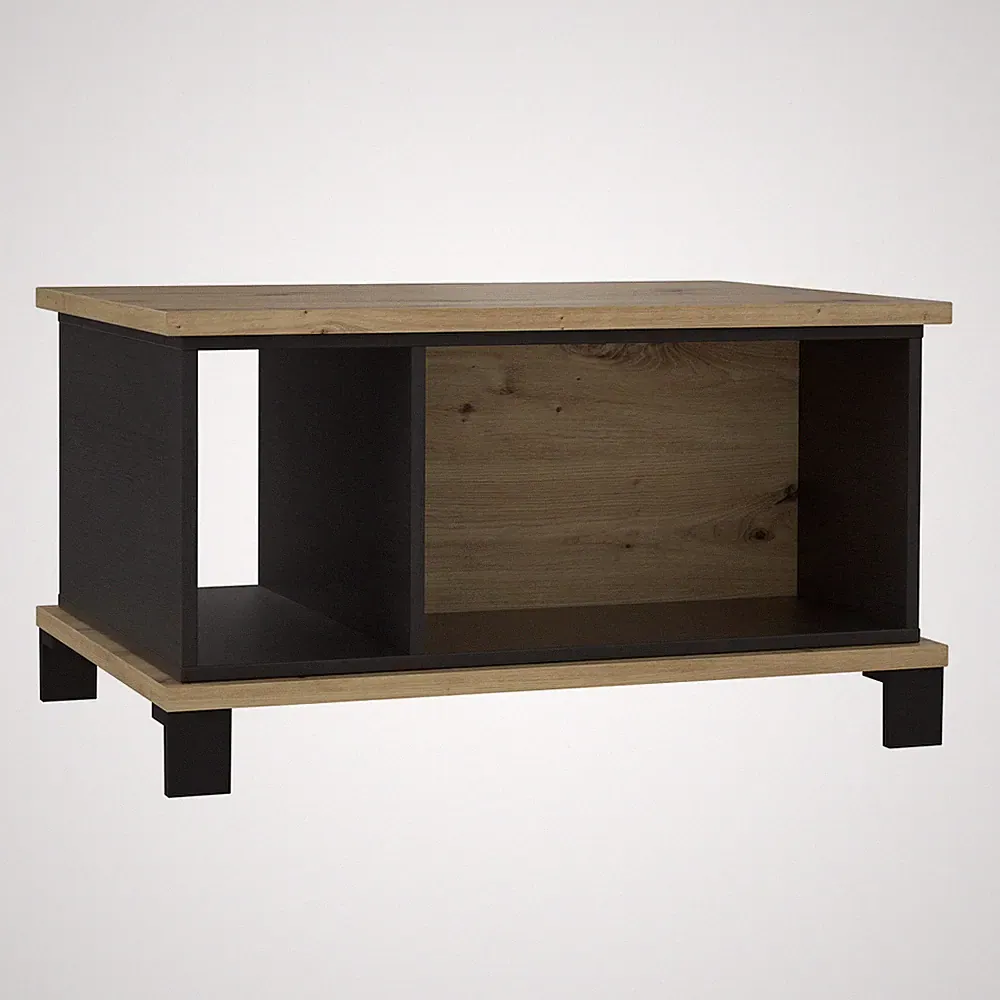 Couchtisch - Artisan Eiche - Schwarzeiche - 3 offene Fächer - 80 cm Sofatisch