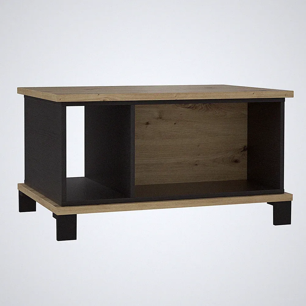 Couchtisch - Artisan Eiche - Schwarzeiche - 3 offene Fächer - 80 cm Sofatisch