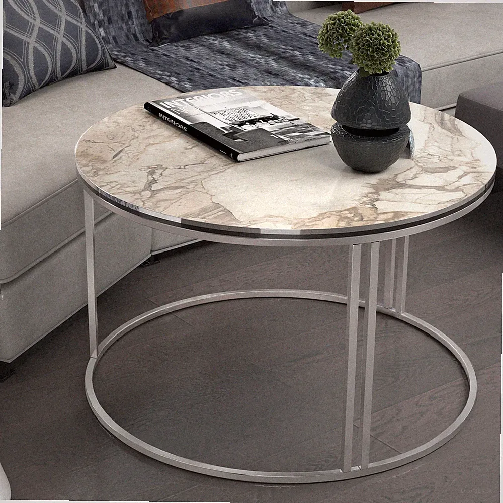Couchtisch Aulum 50 x 70 cm Marmor, weiß / Silber [en.casa]