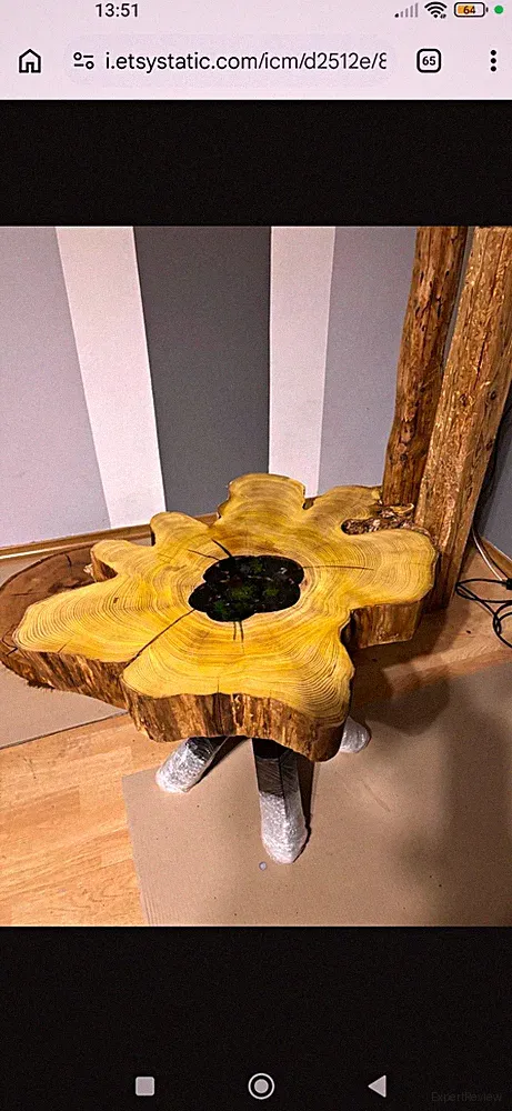 Couchtisch aus akzienholz mit Epoxidharz Stein/Moos Unikat Baumscheibe