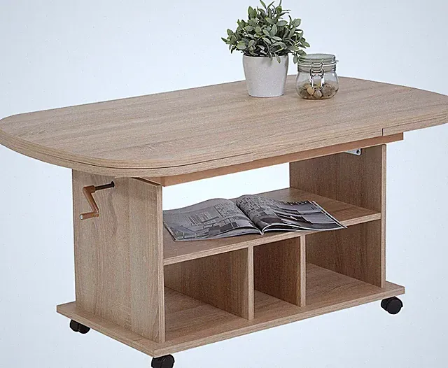 Couchtisch Babsi | Dekor Eiche Sonoma | höhenverstellbar | ausziehbar | Ablage