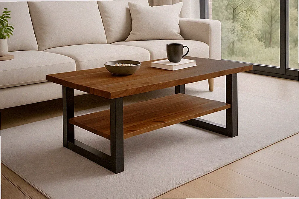 Couchtisch Baumkante 115 x 65 cm Akazie honigfarben schwarz PATRICK