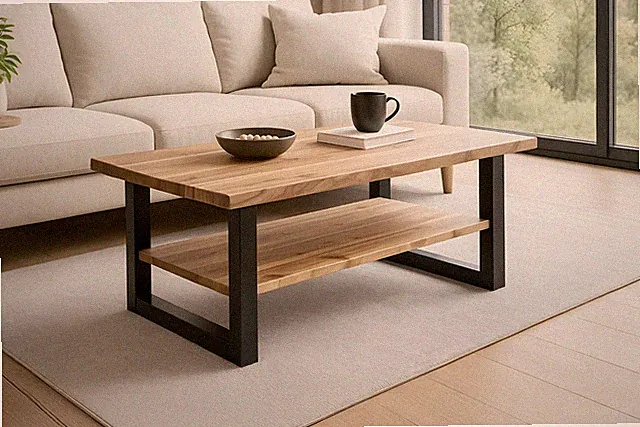 Couchtisch Baumkante 115 x 65 cm Akazie massiv + naturfarben lackiert schwarz PA