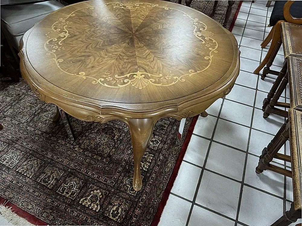 Couchtisch Beistelltisch Antik Intarsien Holz Tisch 100cmD Chippendale Barock