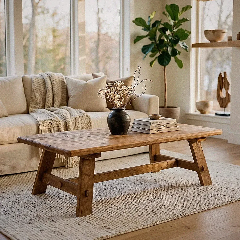 Couchtisch Beistelltisch aus recyceltem Massivholz rustikales Design Natur