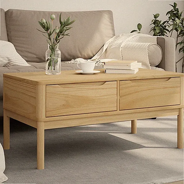 Couchtisch Beistelltisch mit 2 Schubladen Kaffeetisch Sofatisch Teetisch Kiefer