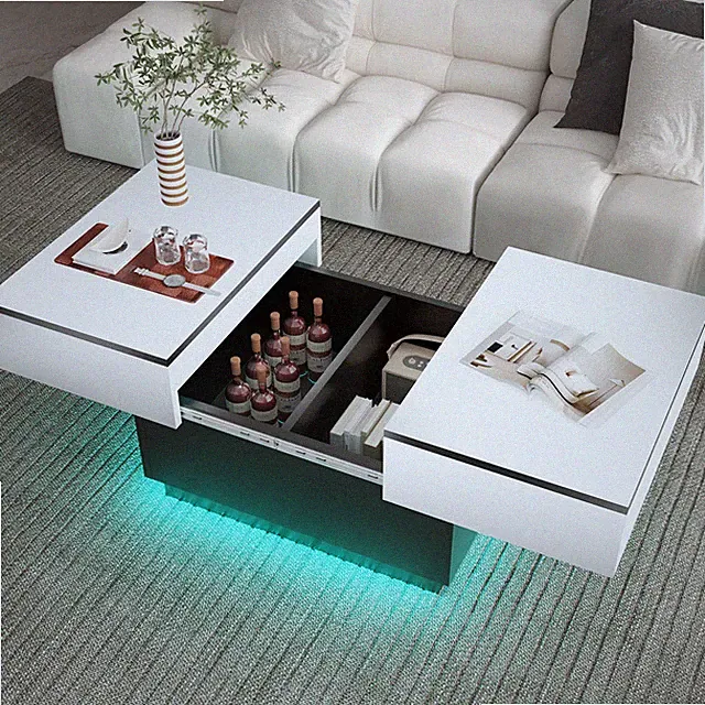Couchtisch Beistelltisch mit LED Wohnzimmertisch Kaffeetisch, Versteckten Jgvwoj