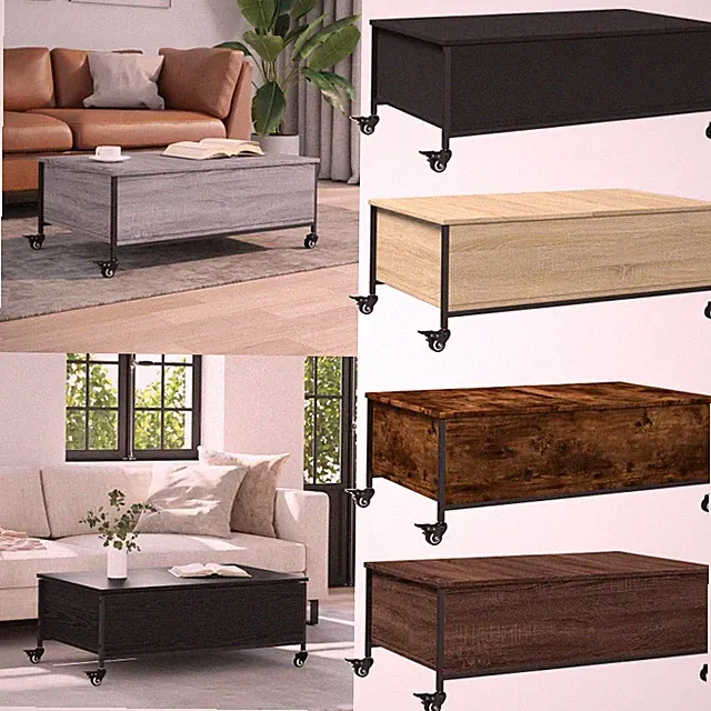 Couchtisch Beistelltisch Sofatisch Kaffeetisch Stahl Holz Tisch mit Rollen