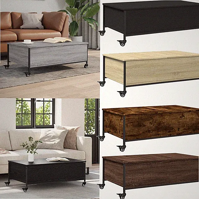 Couchtisch Beistelltisch Sofatisch Kaffeetisch Stahl Holz Tisch mit Rollen