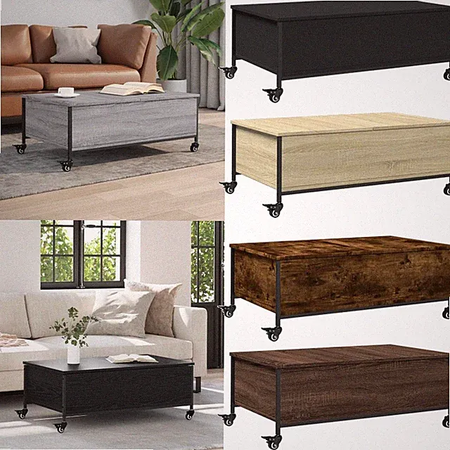 Couchtisch Beistelltisch Sofatisch Kaffeetisch Stahl Holz Tisch mit Rollen