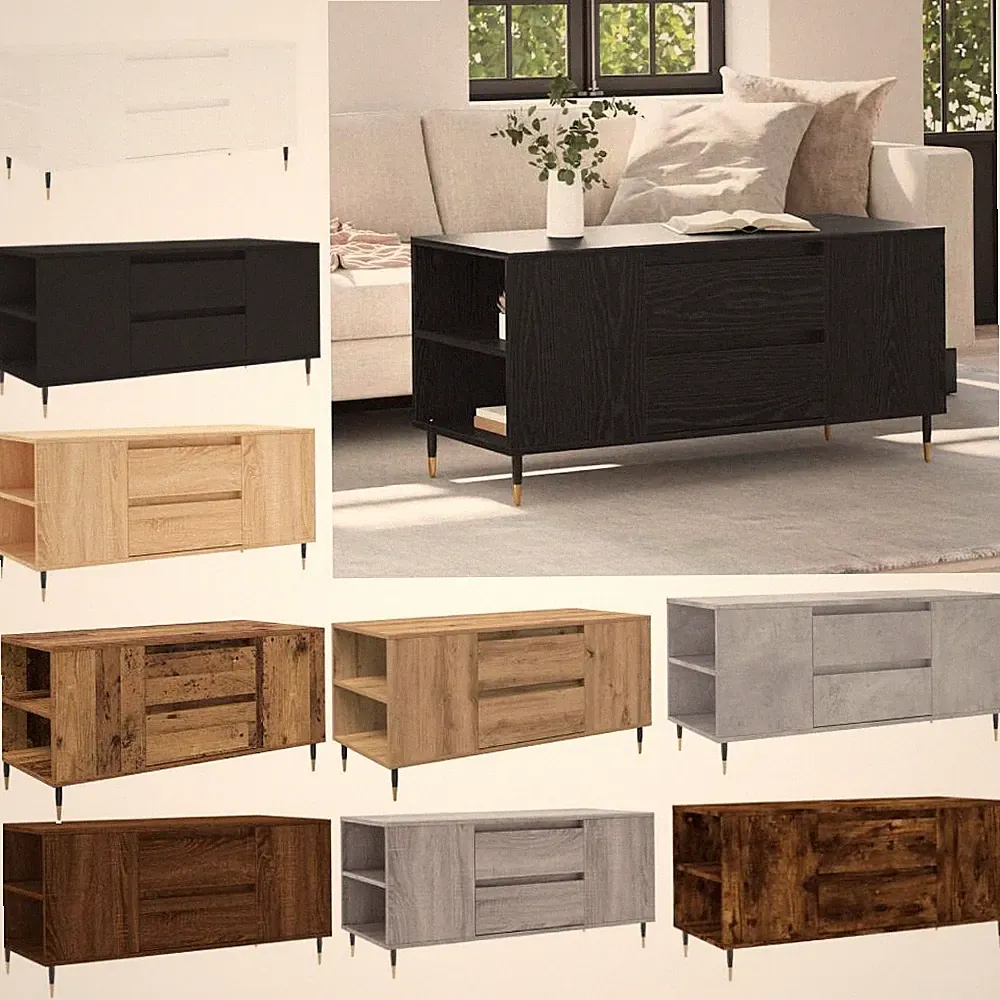 Couchtisch Beistelltisch Sofatisch Wohnzimmertisch Tisch 2 Schubladen & 4 Fächer