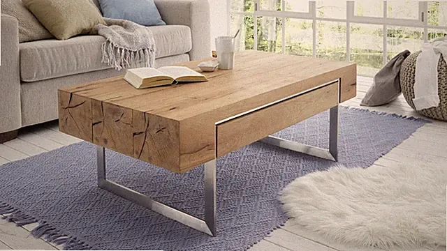 Couchtisch Birmingham Asteiche furniert Edelstahl-Optik Wohnzimmertisch