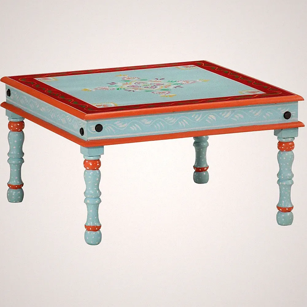 Couchtisch Blau Handbemalt Massivholz Mango
