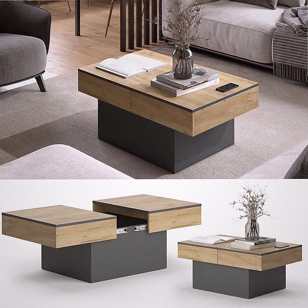 Couchtisch Boto Anthrazit Eiche 95 x 40 ausziehbar Vicco