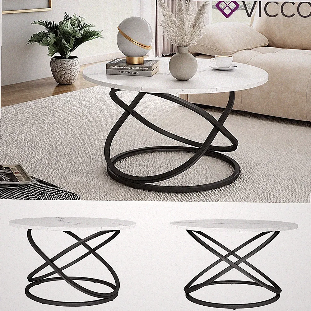 Couchtisch Calgary Weiß Marmor-Optik 80 x 46 cm Wohnzimmertisch Vicco