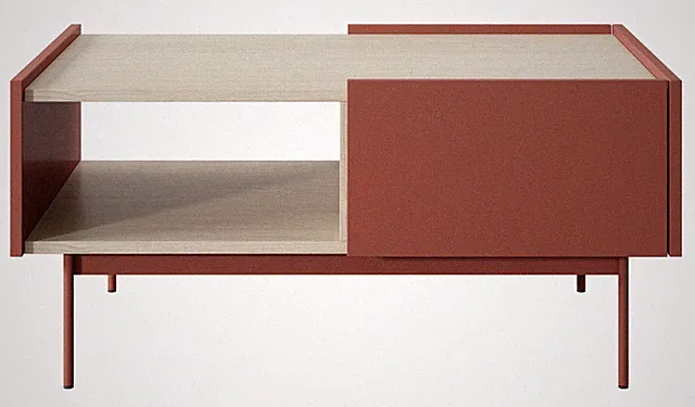 Couchtisch Color L-97 Wohnzimmertisch 97x65x45cm Grifflos Keramikrot Eiche Linea
