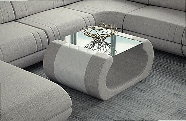 Couchtisch Design Luxus Wohnzimmertisch RIMINI Stoff Tisch Modern Beistelltisch