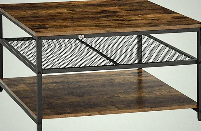 Couchtisch Eckig Industrial Schwarz Metallgestell Ablagen Wohnzimmer Möbel