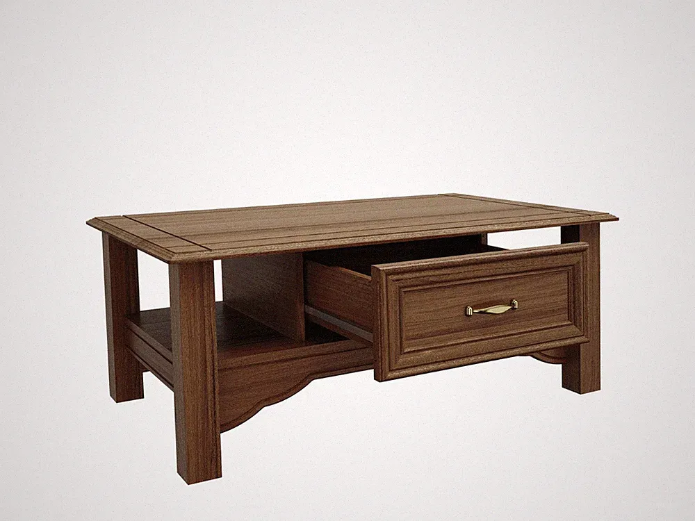 Couchtisch Eiche Cognac Braun Barock Holzoptik Tisch Wohnzimmertisch Schublade