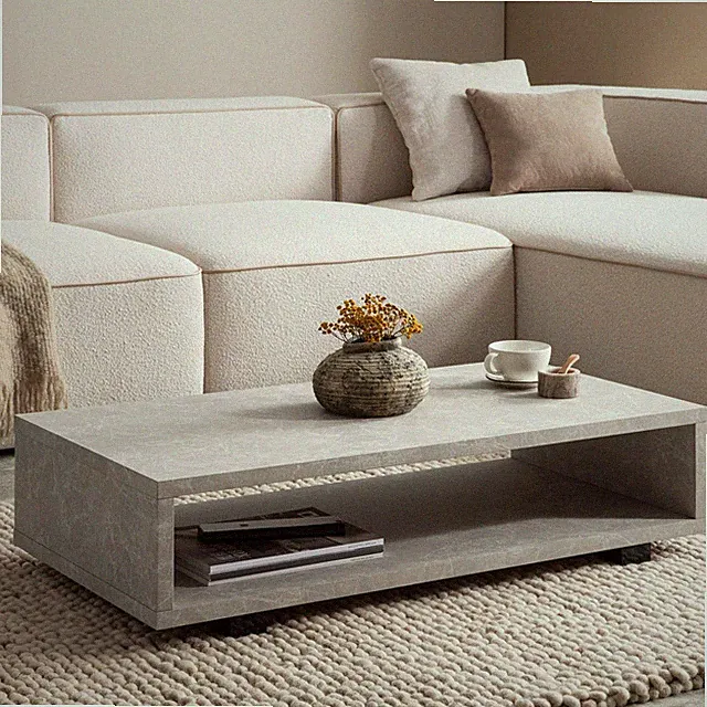 Couchtisch FineBuy 100 cm Sand Wohnzimmertisch Sofatisch Stauraum Stein Optik