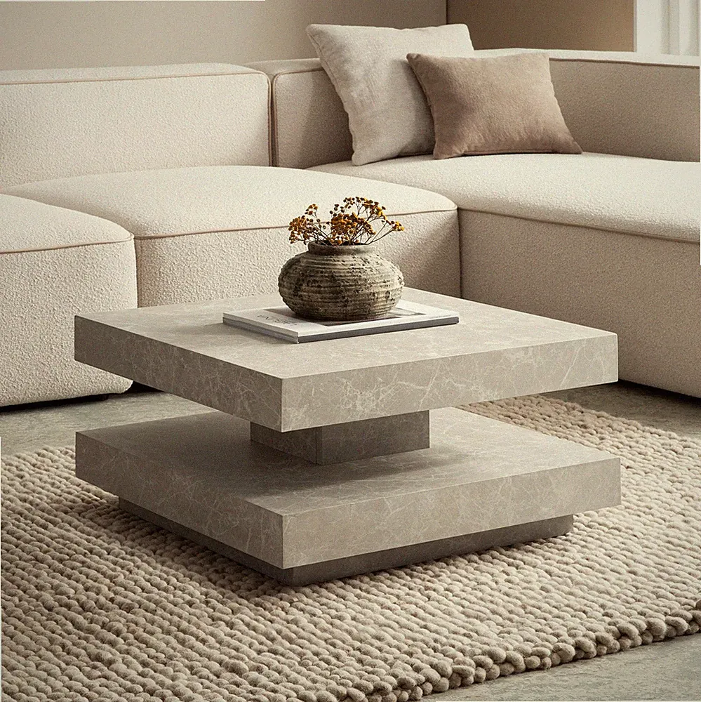 Couchtisch FineBuy 60 cm Wohnzimmertisch Beige Sofatisch Quadratisch Sand Klein
