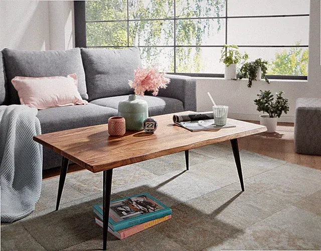 Couchtisch FineBuy Holz Massiv 110x60x40 cm Sofatisch Wohnzimmertisch Baumkante