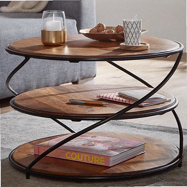 Couchtisch FineBuy Massivholz 58x58x40,5 cm Sofatisch Rund Wohnzimmertisch Tisch