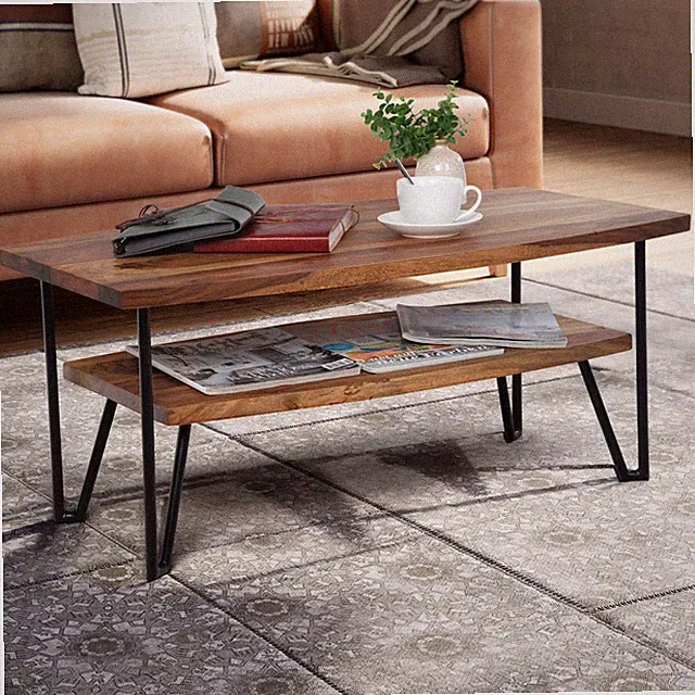 Couchtisch FineBuy Sofatisch 90x50x40 cm Sheesham Massivholz Tisch mit Stauraum