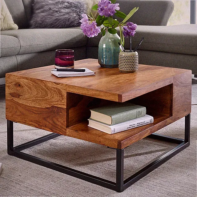 Couchtisch FineBuy Sofatisch Holz Massiv 60x60x34,5 cm Wohnzimmertisch Tisch
