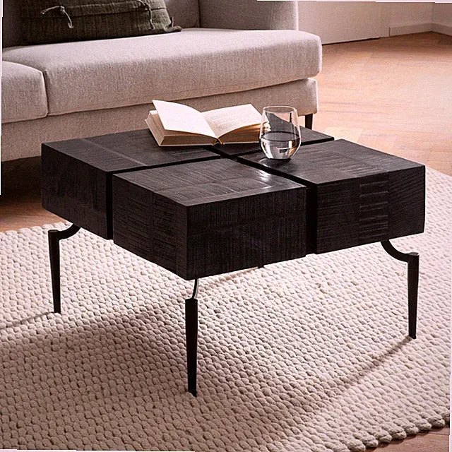 Couchtisch FineBuy Sofatisch Mango Massivholz 60 cm Wohnzimmertisch Quadratisch