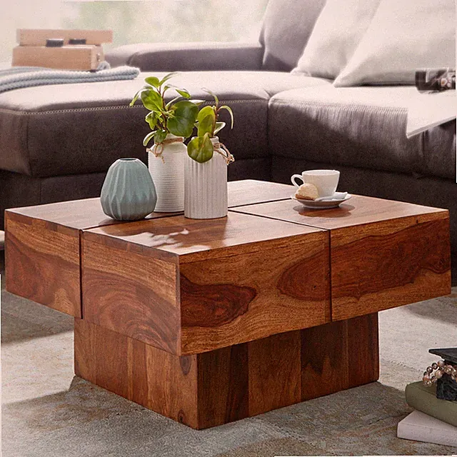 Couchtisch FineBuy Sofatisch Massivholz 57,5x57,5x30 cm Wohnzimmertisch Tisch