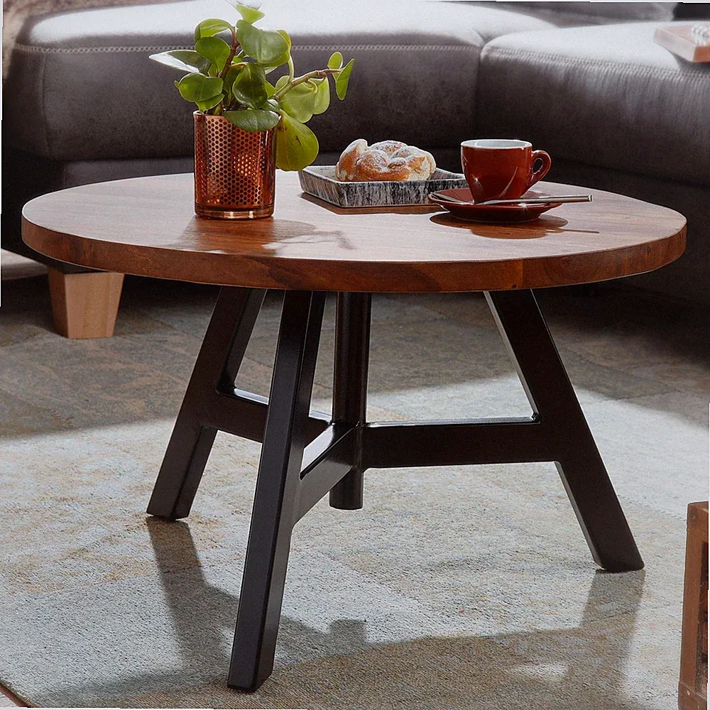 Couchtisch FineBuy Sofatisch Massivholz 60x60x35 cm Wohnzimmertisch Tisch Rund