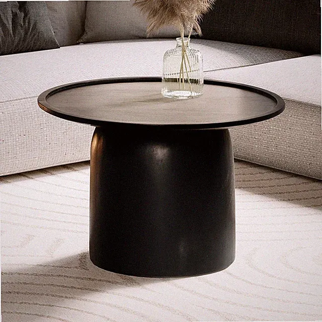 Couchtisch FineBuy Sofatisch Massivholz Schwarz 60x60x40 cm Wohnzimmertisch Rund