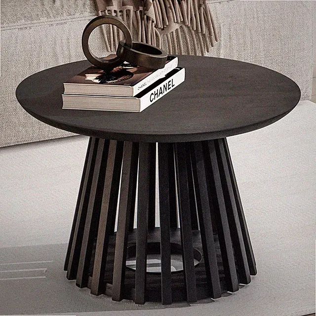 Couchtisch FineBuy Sofatisch Massivholz Schwarz 60x60x41cm Wohnzimmertisch Rund
