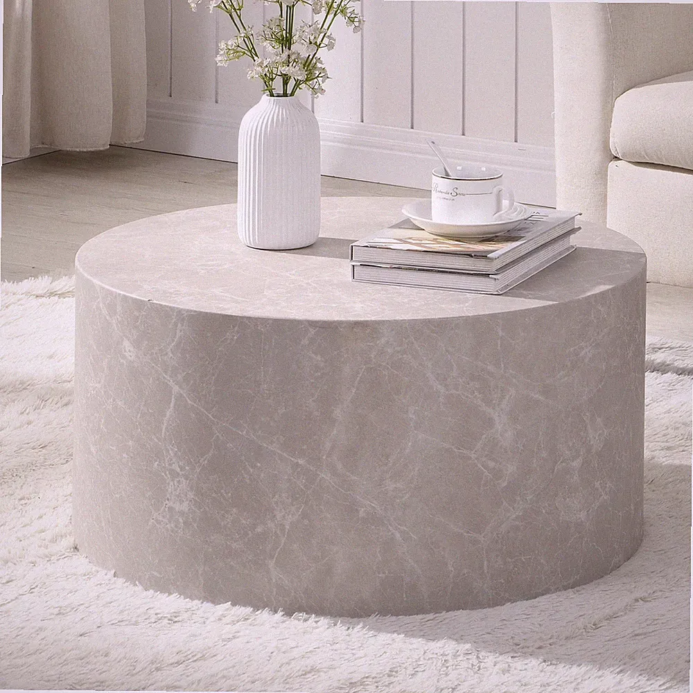 Couchtisch FineBuy Sofatisch MONOBLOC Beige Sand Optik 60 cm Wohnzimmertisch