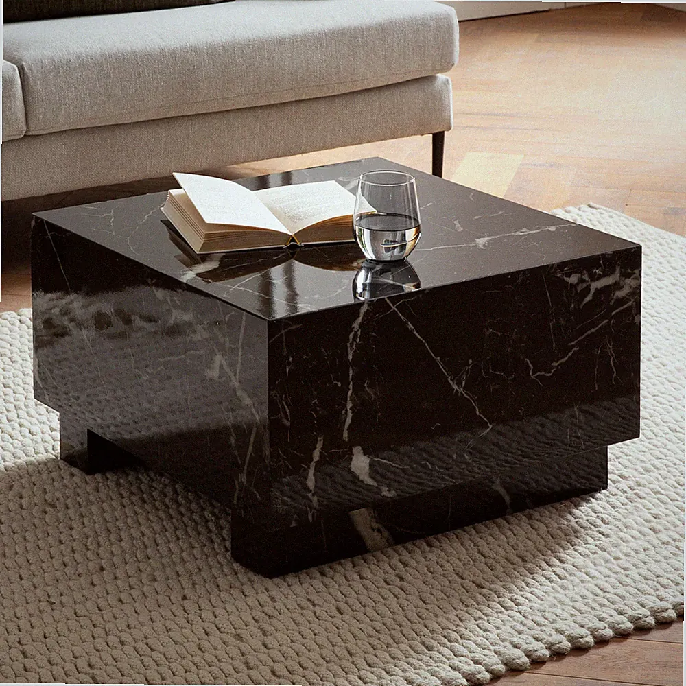 Couchtisch FineBuy Sofatisch MONOBLOC Schwarz Marmor Optik 60 cm Wohnzimmertisch